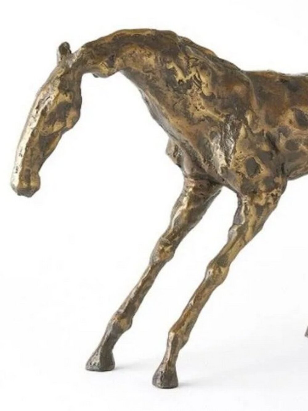 GLOBAL VIEWS TEXTURIZED HAND & CAST MOLDED BRONZE HEAVY STALLION STANDING HORSE